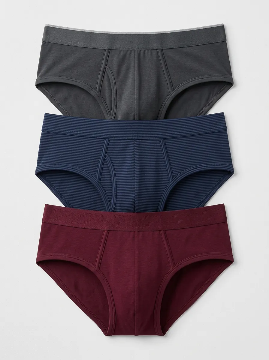 Men's Multi-Color Solid and Striped Pattern Cotton Briefs Underwear Set
