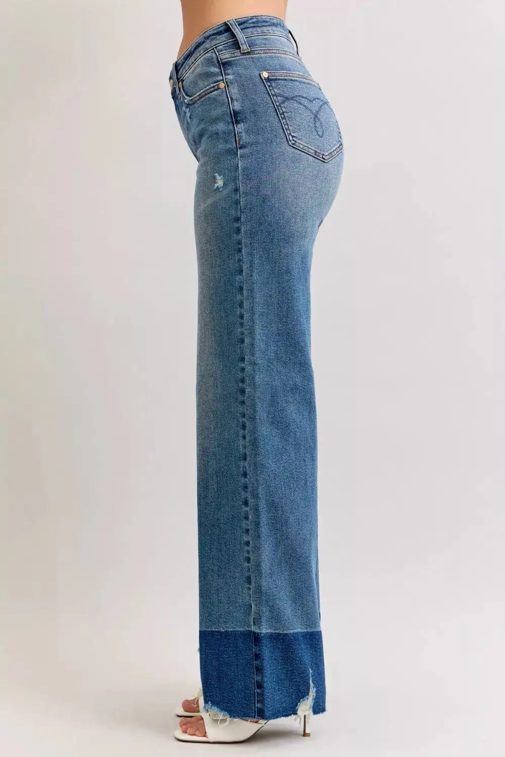 High Rise Raw Hem Straight Leg Jeans