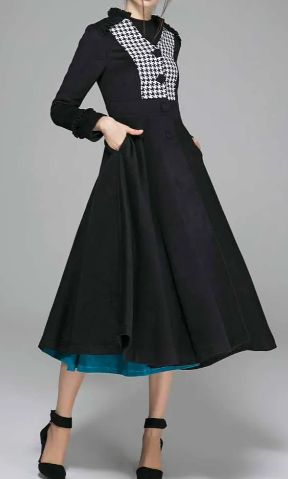 Wool Blend Fit and Flare Button Front Coat