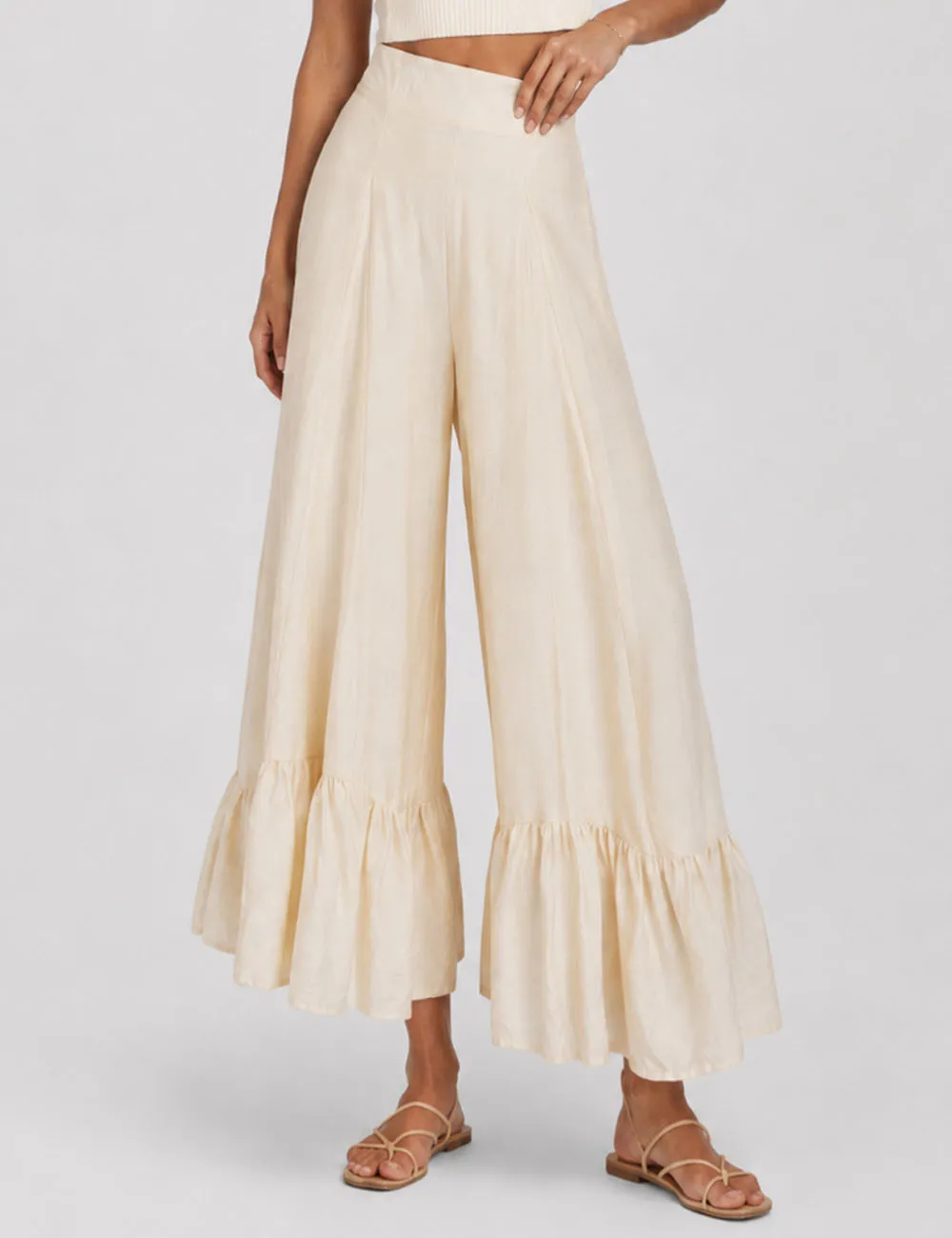 Elastic Waist Ruffle Wide Leg Pants