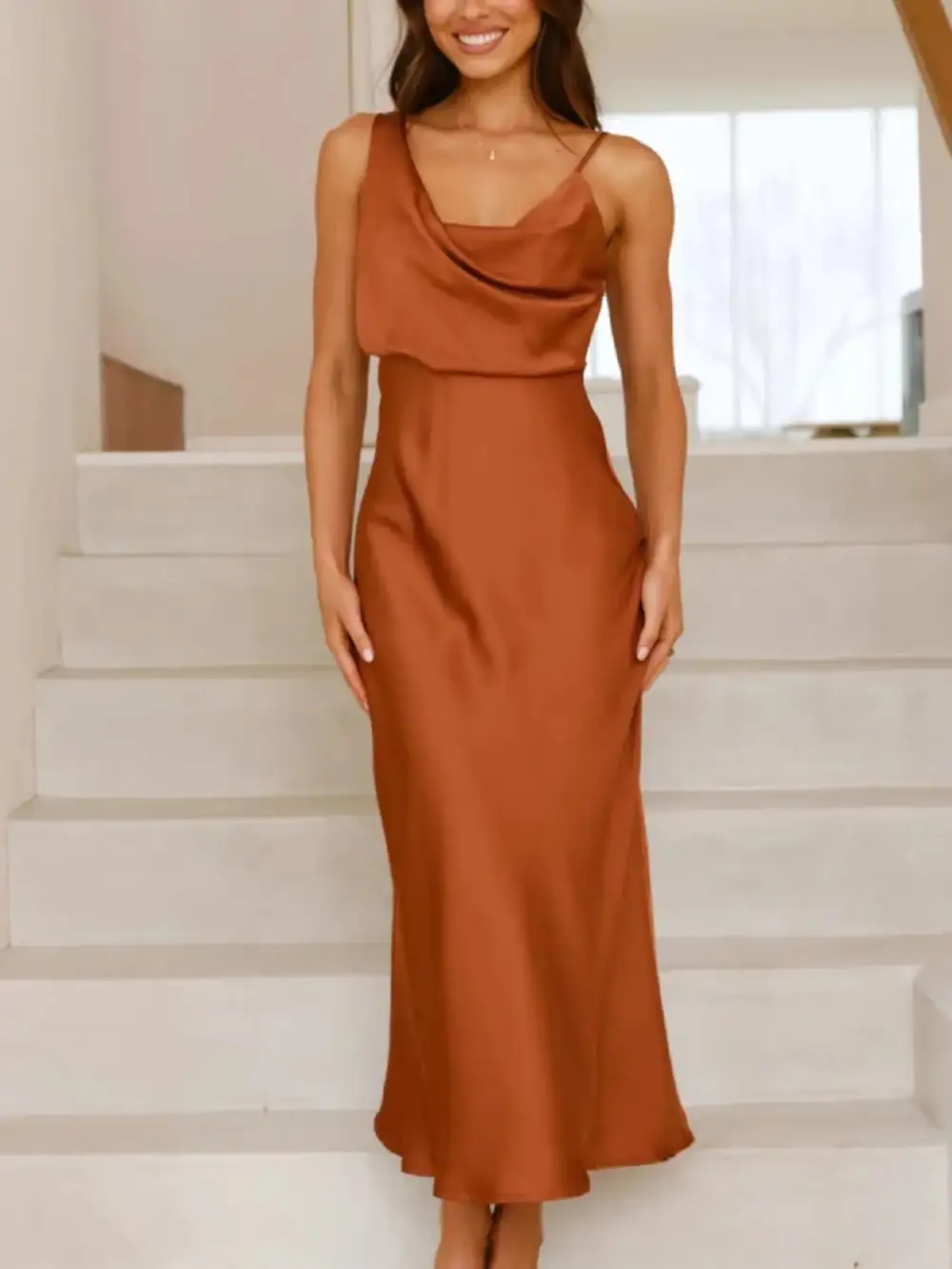 Balanced Detail Satin Midi Dress