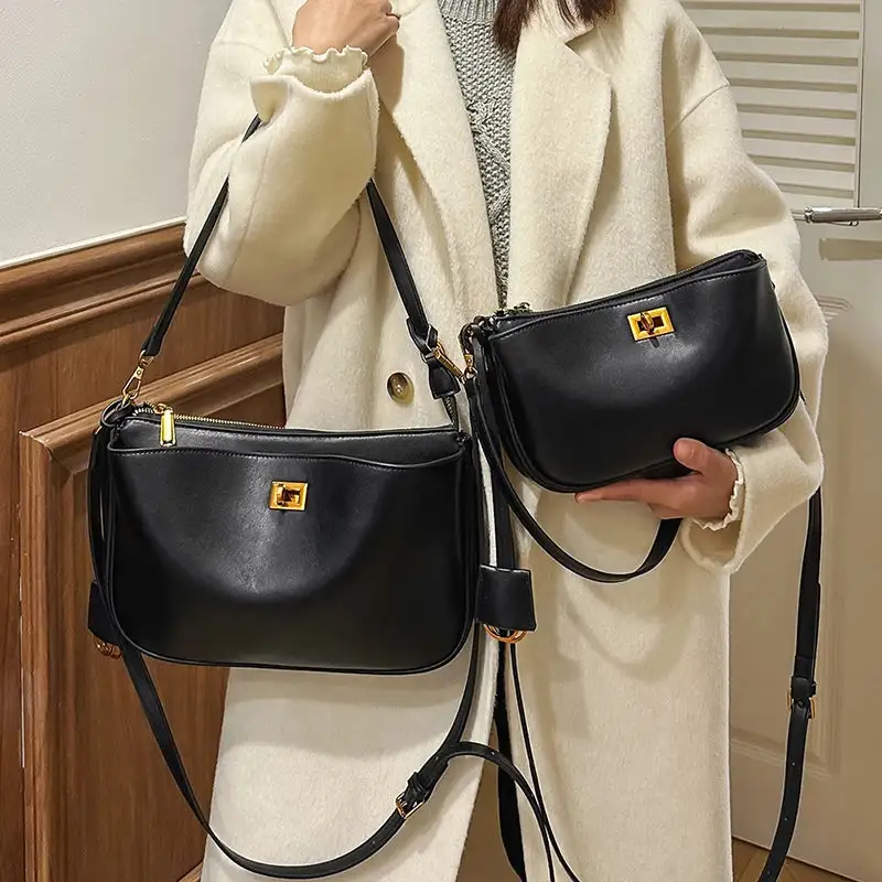 Classic Black Leather Shoulder Bag
