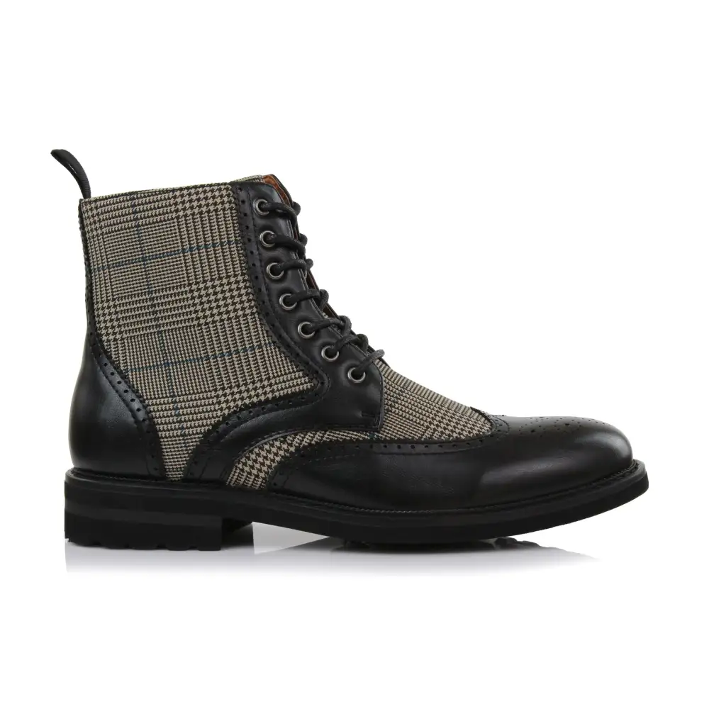 Faux-Leather Wingtip Brogue Motorcycle Boots