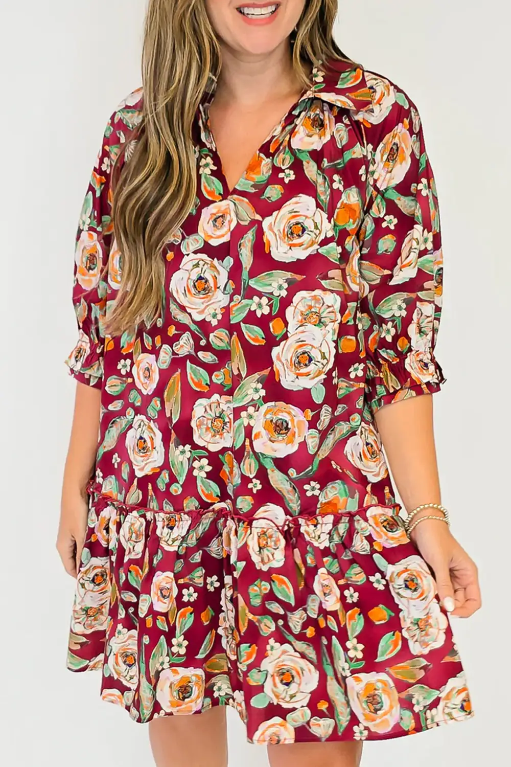 Women's Floral Print Half Sleeve Shift Dress