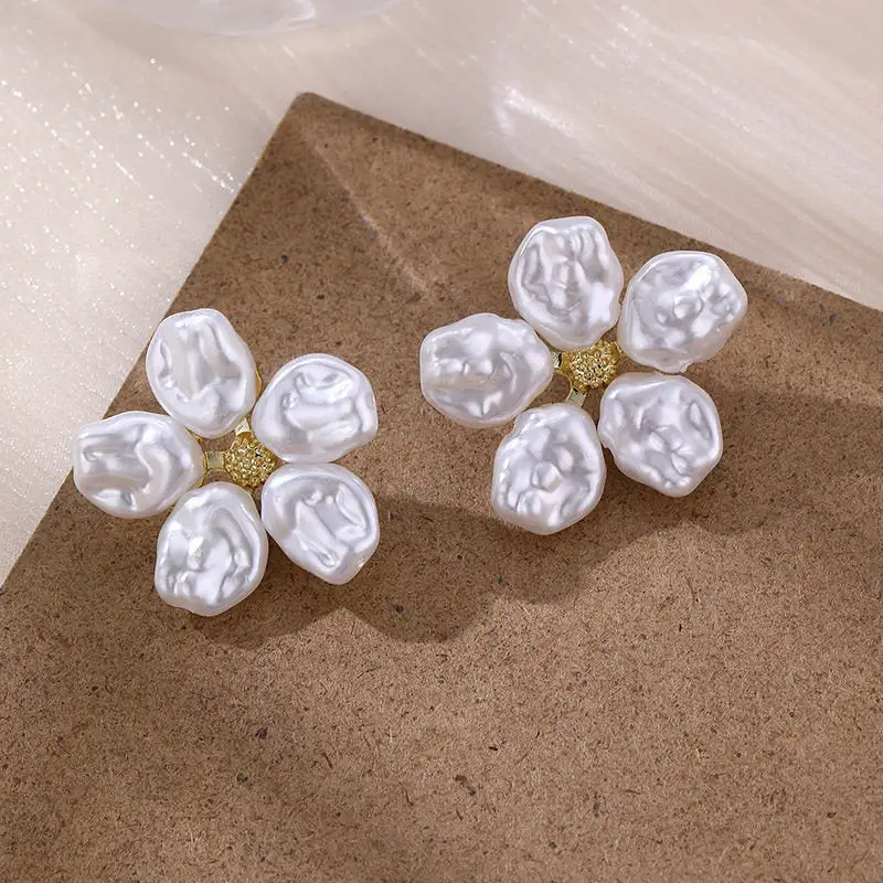 Minimal Floral Pearl Statement Earrings