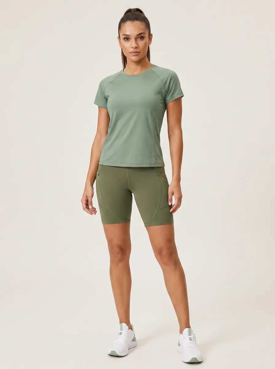 Women's Fitness Yoga Olive Green Perforated Printed Workout Set