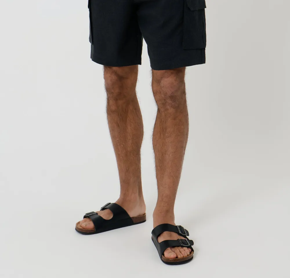 Men's Black Linen Blend Cargo Shorts