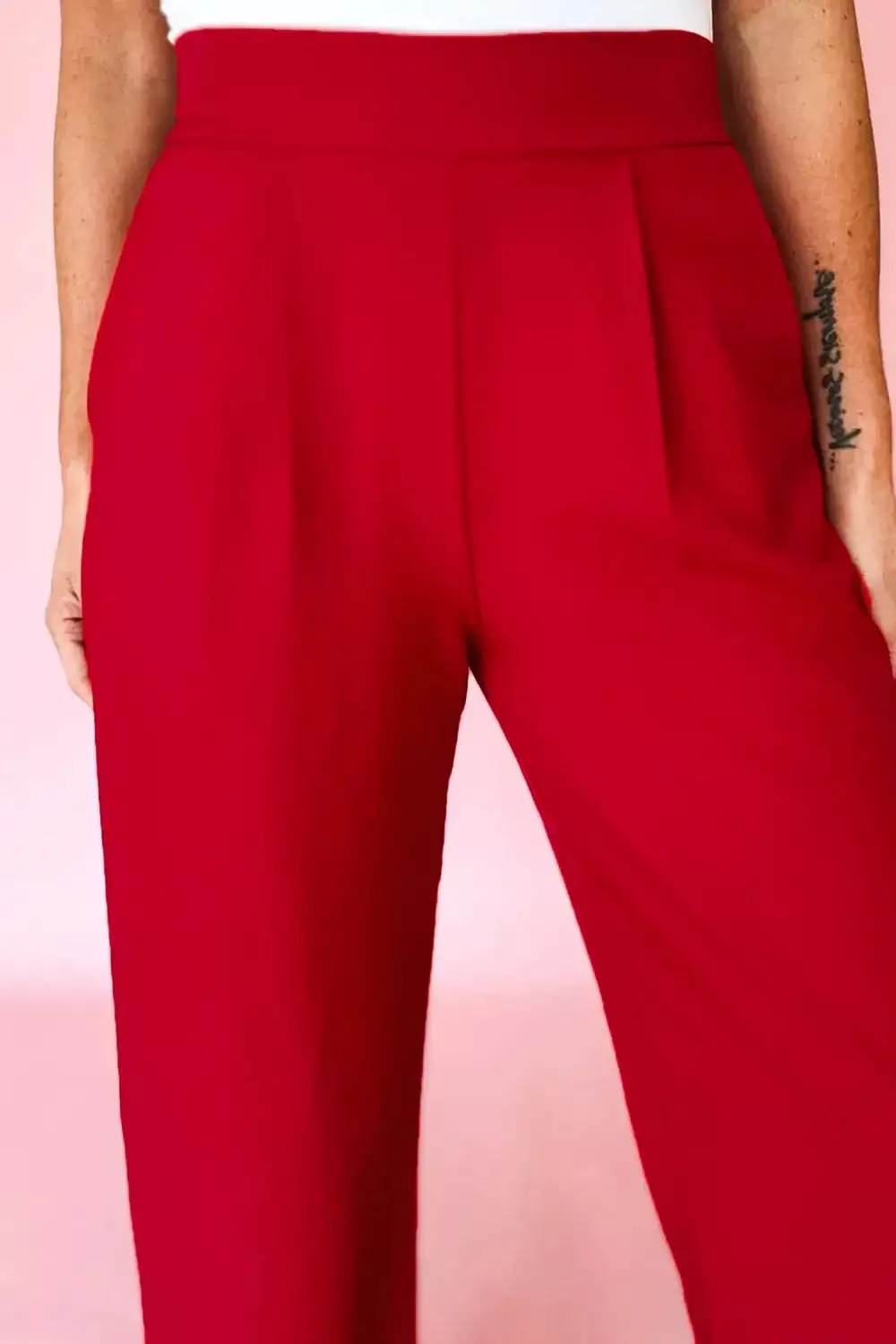 Elastic Waist Pleated Straight Leg Pocketed Pants