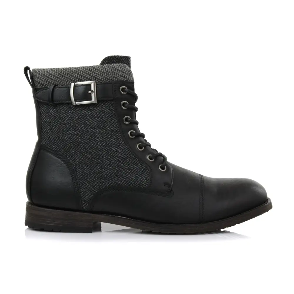 Classic Faux-Leather Lace-Up Zip-Up Combat Boots
