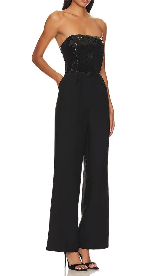Black Lace Strapless Wide Leg Jumpsuit