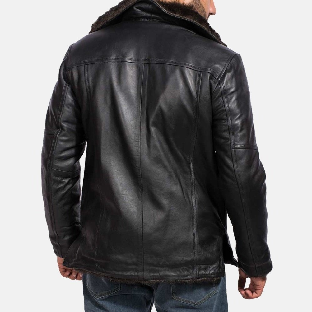 Men's Leather Fur Trim Coat