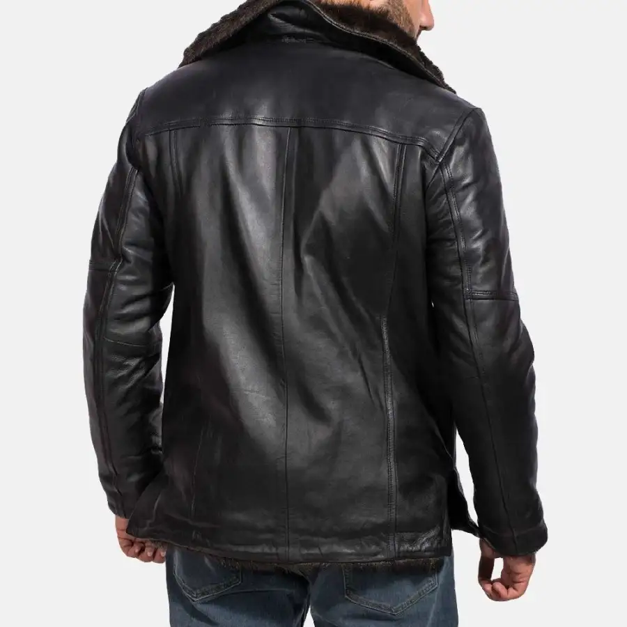 Men's Leather Fur Trim Coat