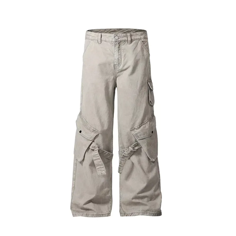 Vintage Wash Wide Leg Cargo Pants