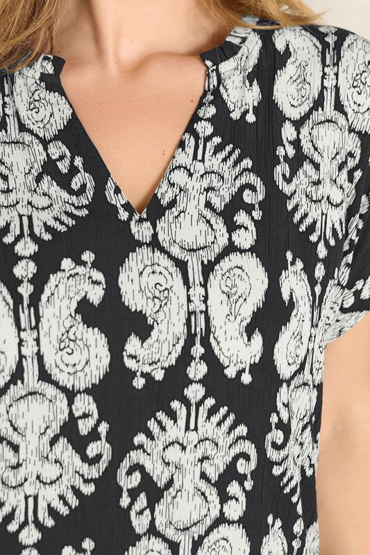 Black Abstract Print Frill Neck Blouse detail 3