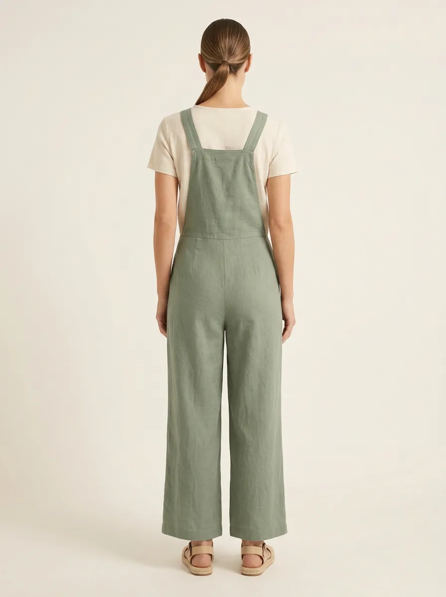 Women's Patch-Pocket Adjustable-Strap Wide-Leg Overall Jumpsuit