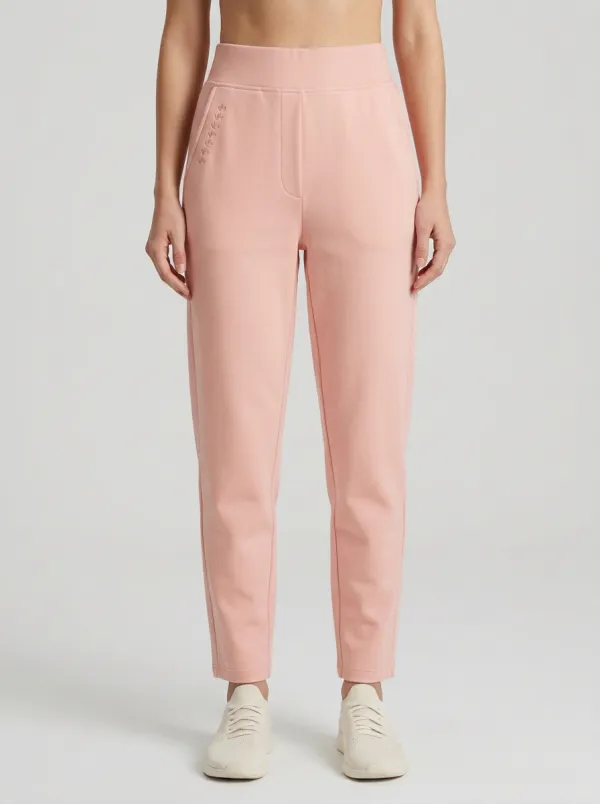 Women's Minimalist Solid Cream High-Waisted Jogger Pants