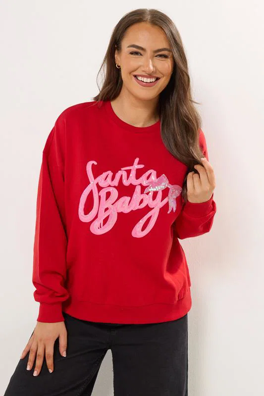 Red 'Santa Baby' Slogan Sweatshirt detail 1