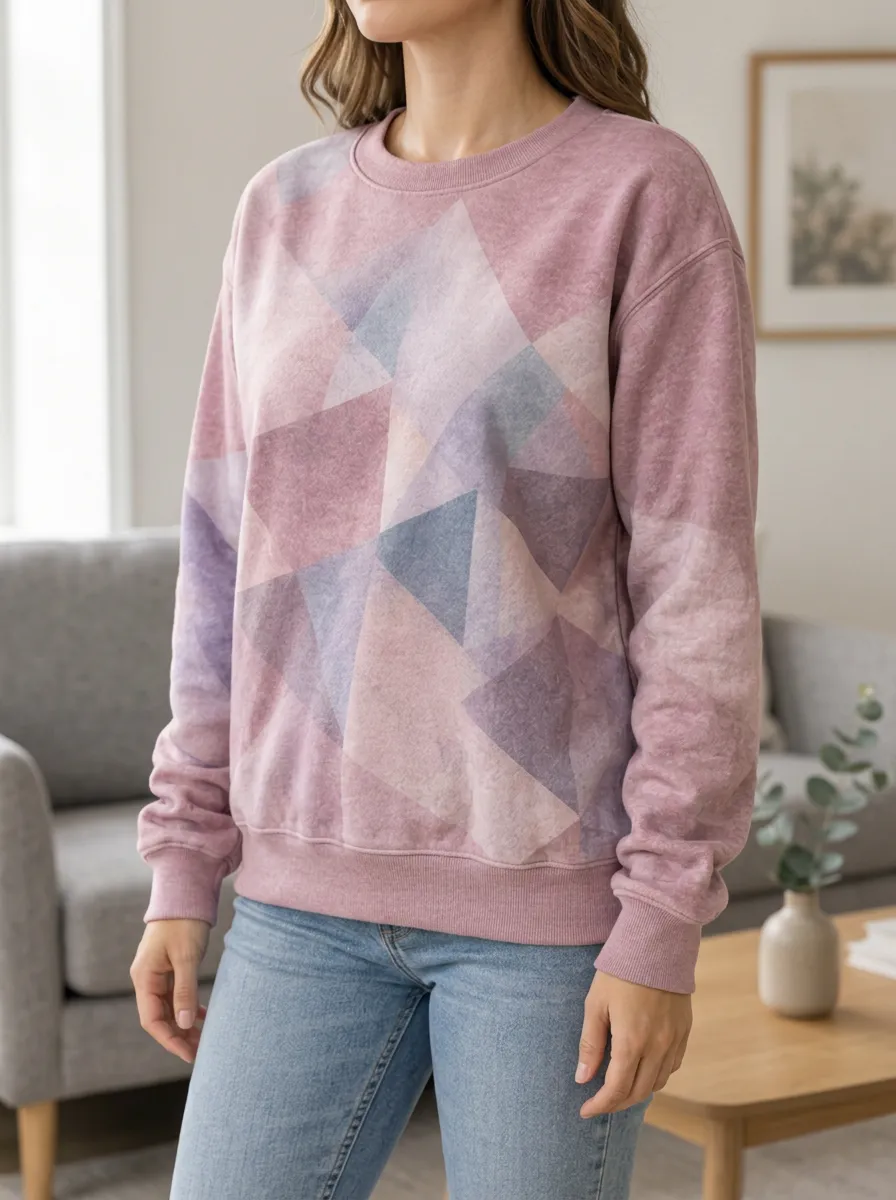 Women's Dusty Rose Geometric Print Crewneck Sweatshirt
