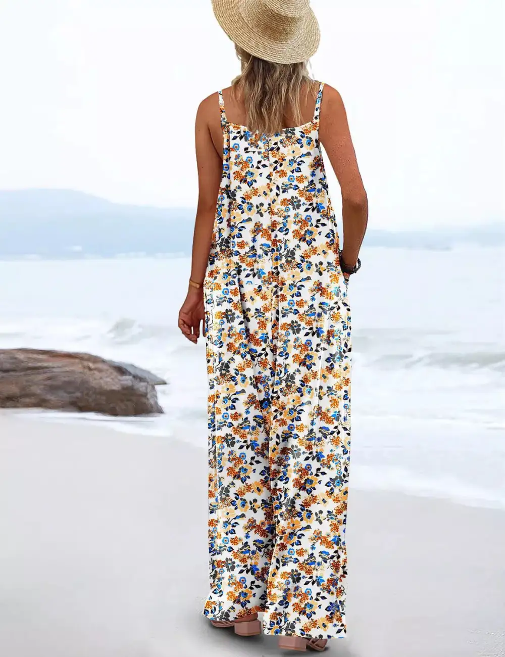 Plus Size Floral Print Wide Leg Jumpsuit