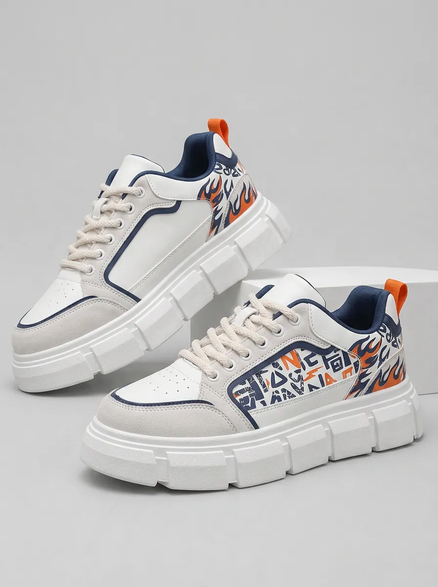 Men's Streetwear Flame Graffiti Patterned Skate Shoes