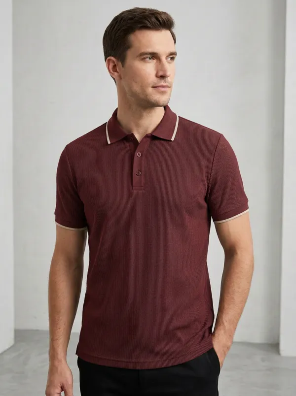 Men's Ribbed Contrast-Trim Polo Shirt