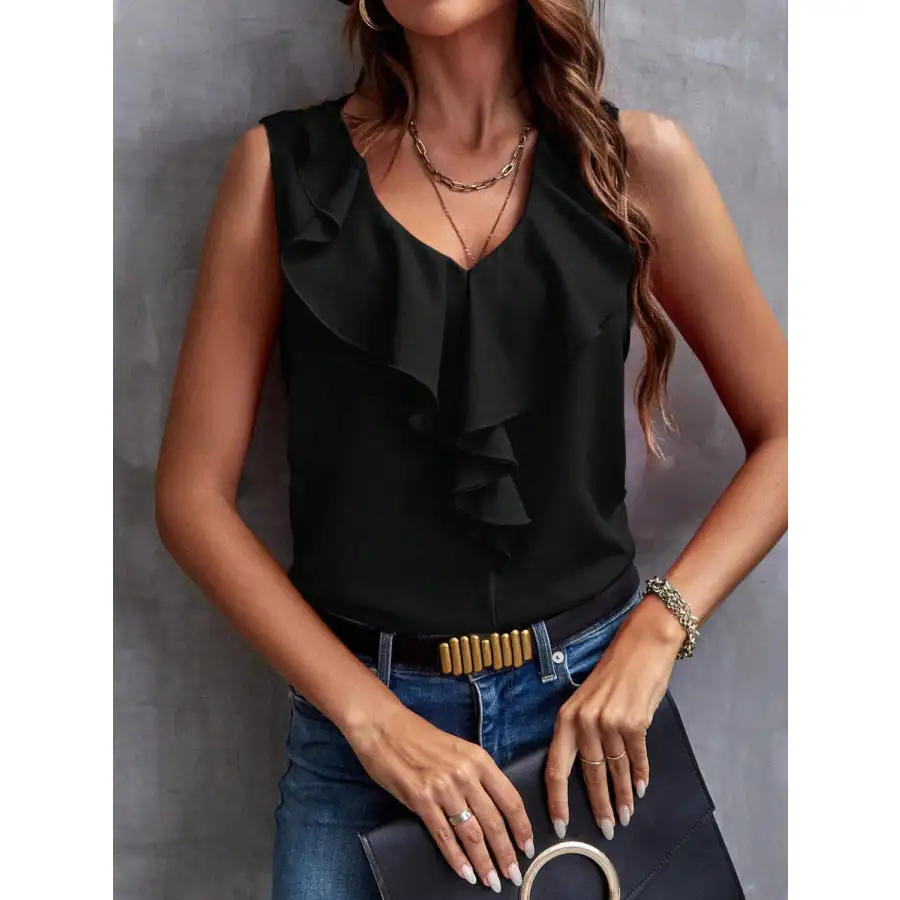 Cozy Ruffled V Neck Tank