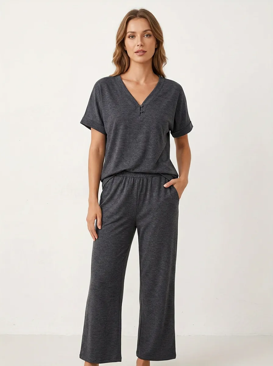 Refined Button-Front Women's V-Neck Shirt