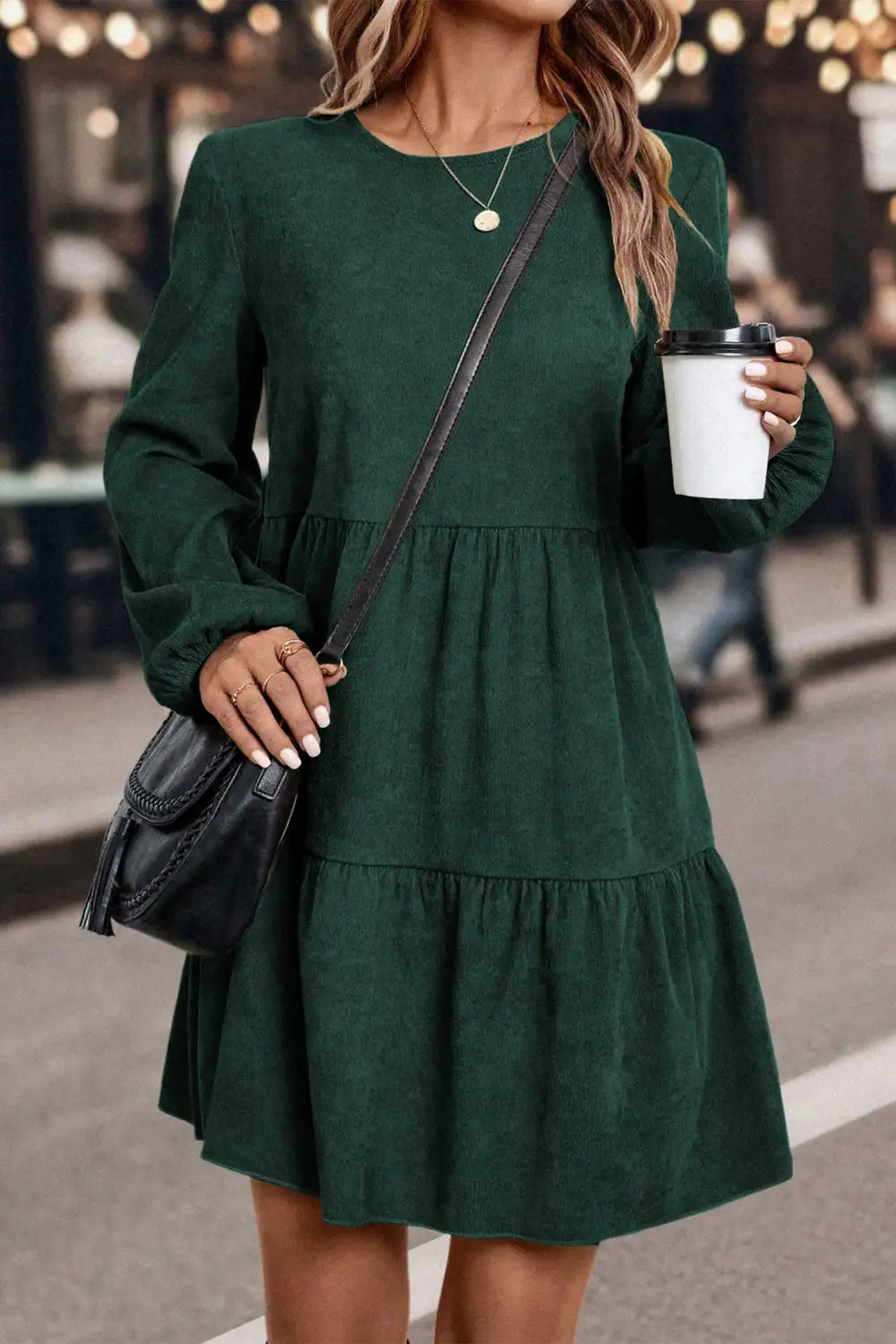 Women's Lantern Sleeve Tiered Mini Dress