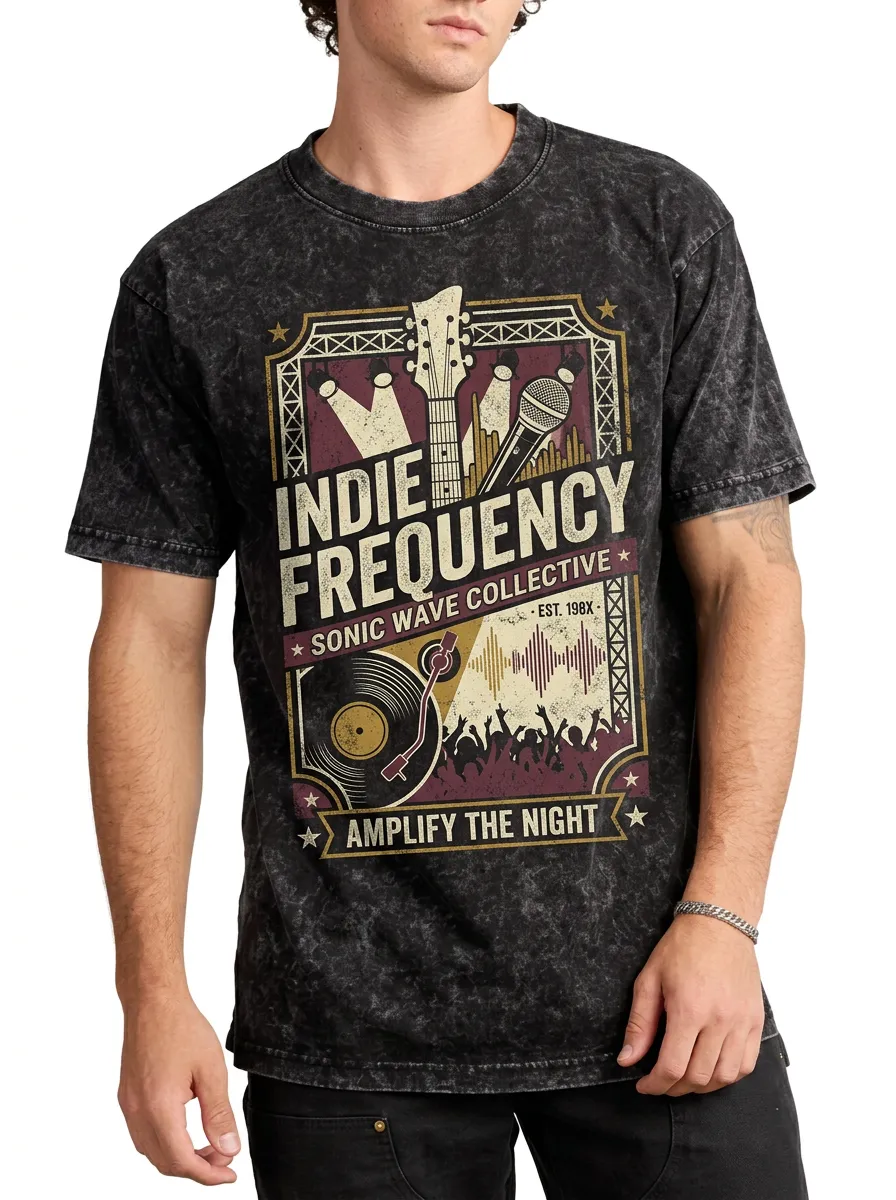 Men's Indie Music Lover Guitar Vinyl Record Printed T-shirt