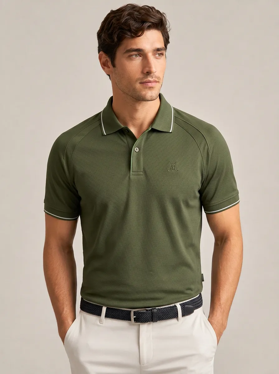 Men's Equestrian Lover Horse Logo Embroidered Tipped Raglan Polo Shirt