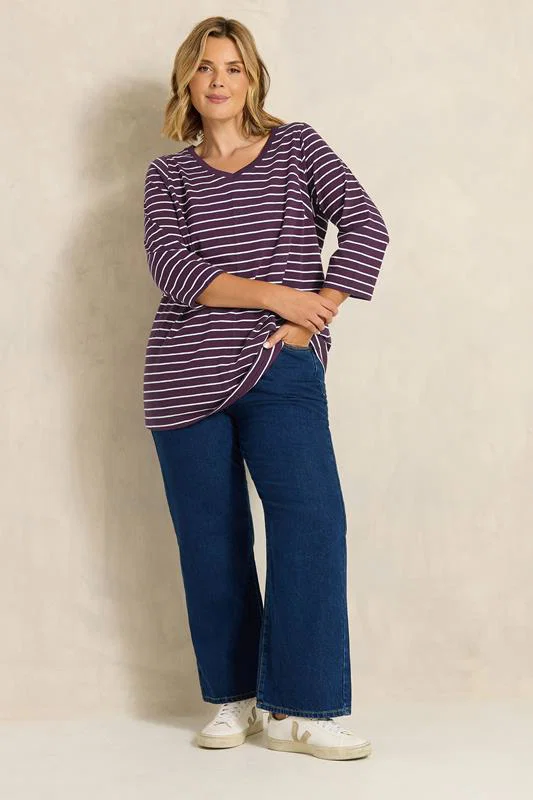 Berry Red Stripe Cotton T-Shirt detail 1