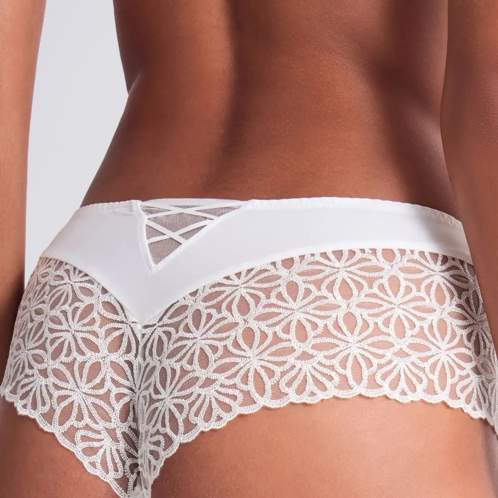 Women's High Cut Flat Seams Cotton Gusset Embroidery Cotton Boxer Panty