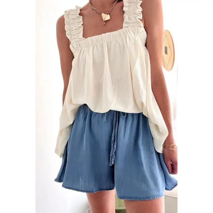 Wide Leg Elastic Waist Denim Shorts