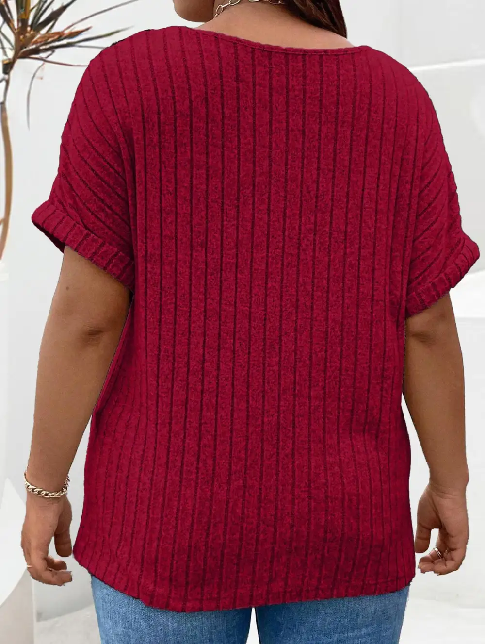 Ribbed V-Neck Knit Top