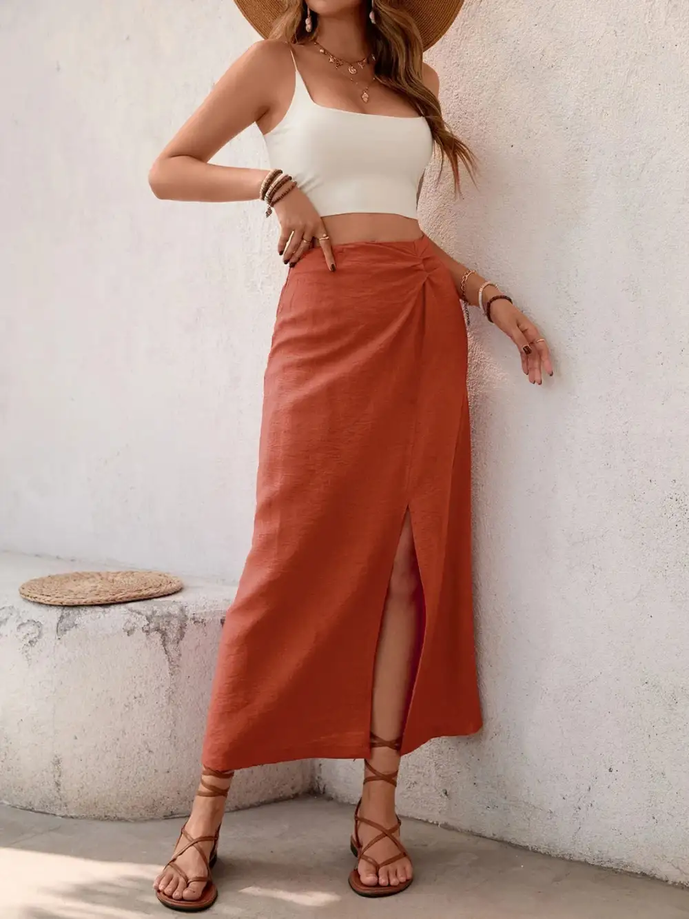 Side Slit Slit Midi Skirt
