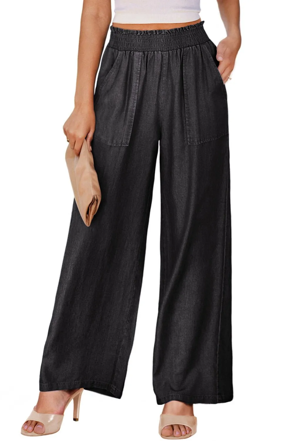 Relaxed High Waist Relaxed Fit Wide Leg Pocketed Casual Jeans