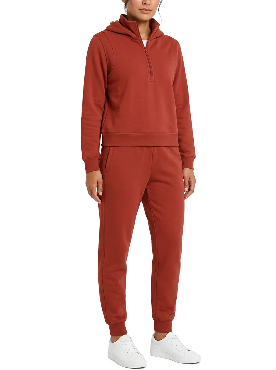 Women's Rust Half-Zip Hoodie and Side-Pocket Jogger Set