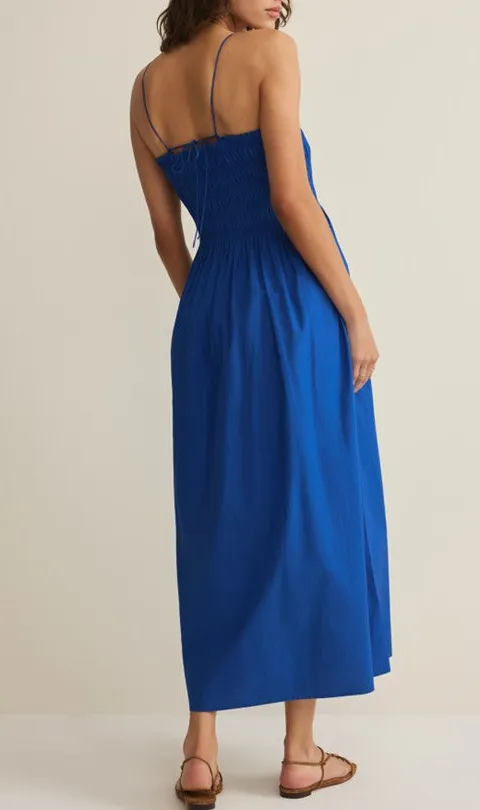 Royal Blue Smocked Waist Midi Dress
