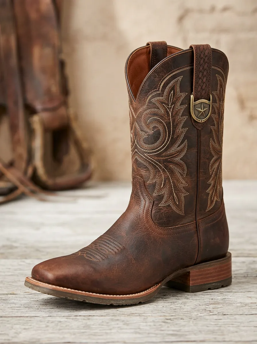 Men's Western Cowboy Star Embroidered Cowboy Boots