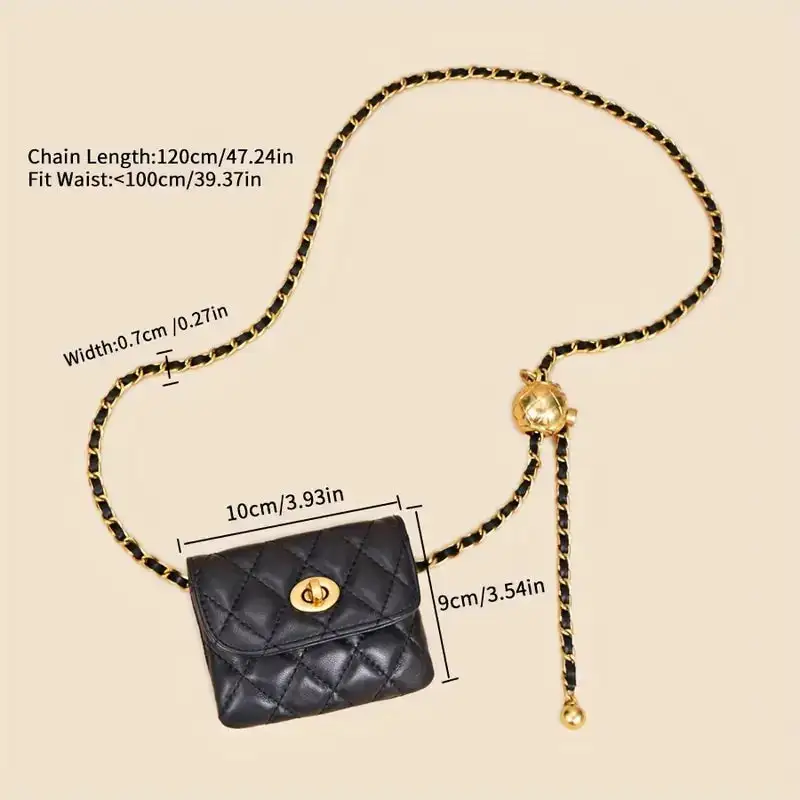 Glamorous Edge: Leather Gold-Chain Casual Handbag