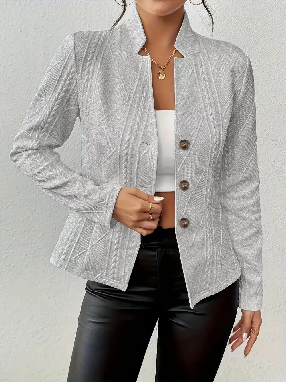 Unlined Textured Knit Button Blazer