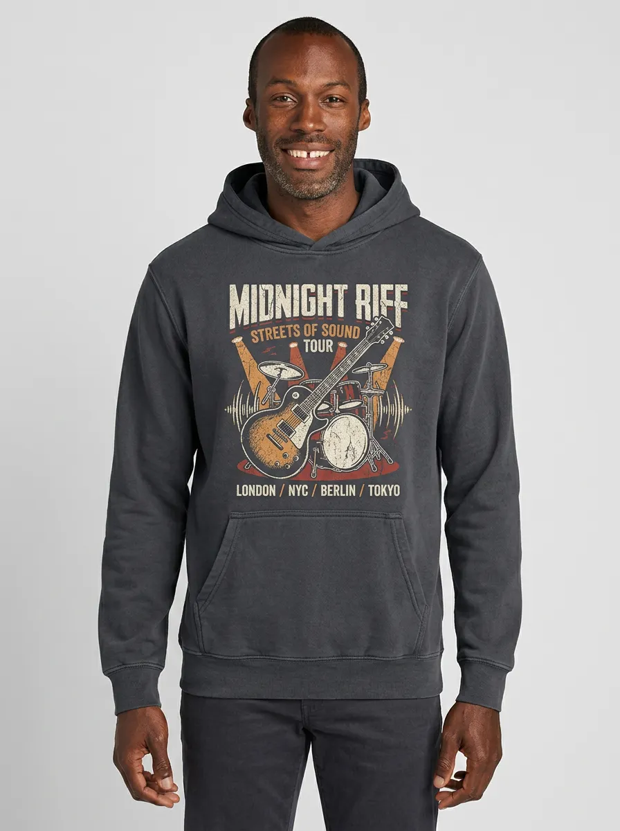 Men's Rock Music Lover Midnight Riff Tour Guitar Printed Hoodie