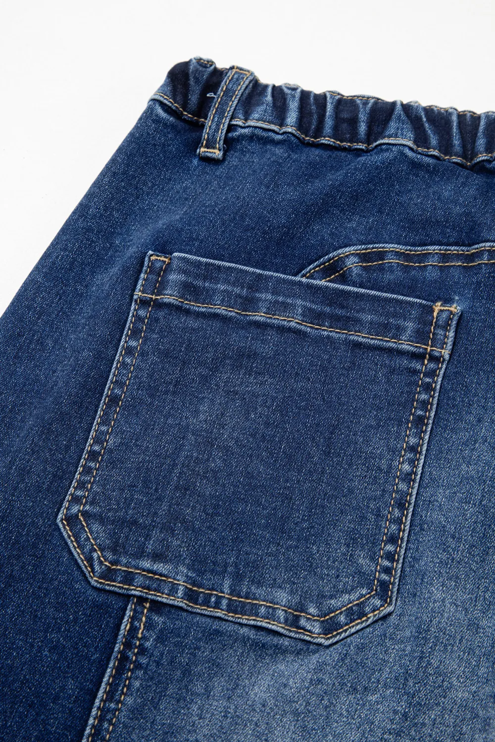 Deep Blue Drawstring Wide Leg Jeans
