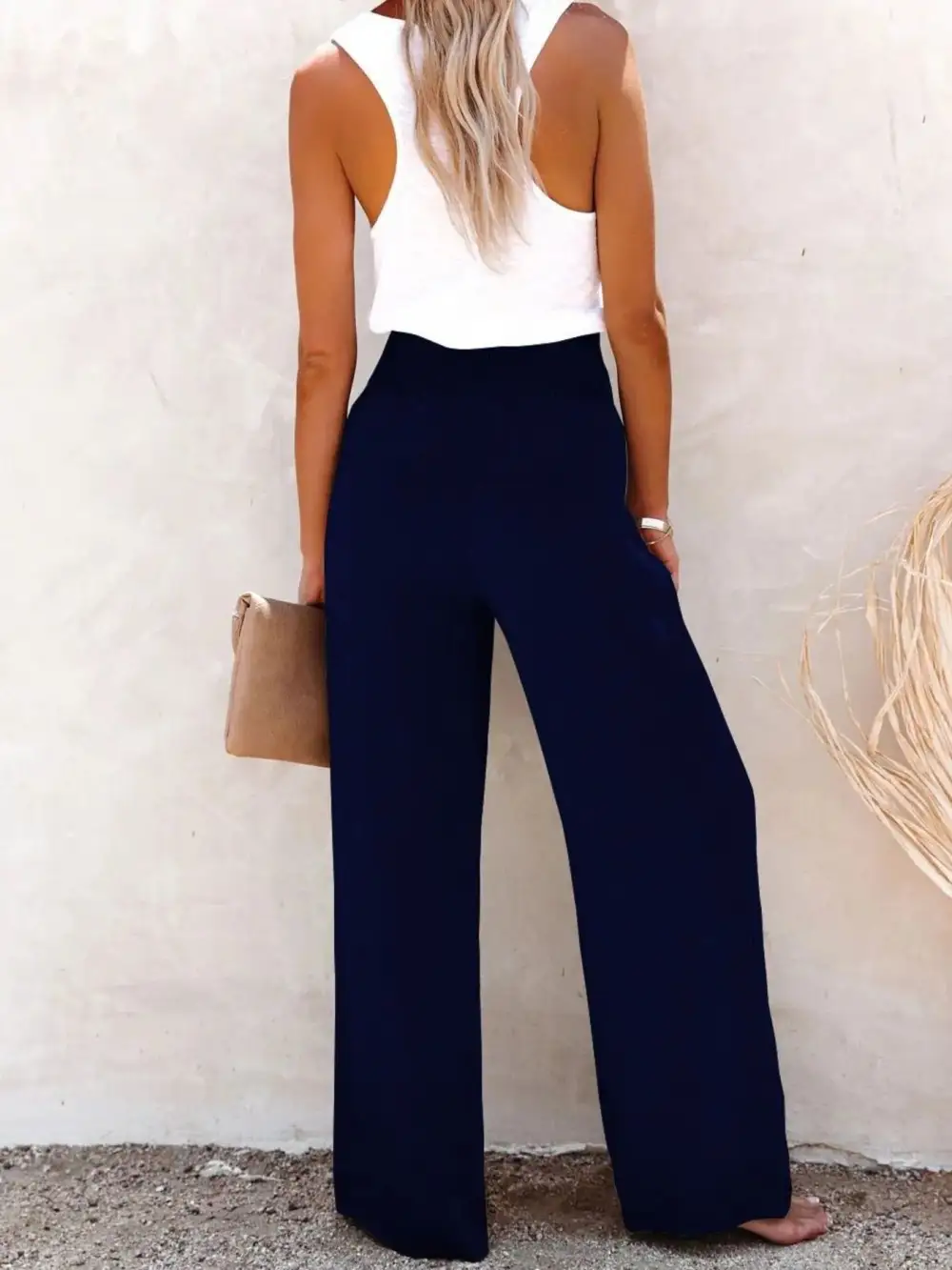 Wide Leg High Waist Textured Versatile Pants