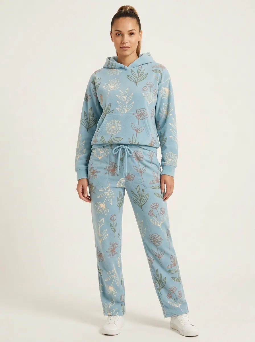 Women's Floral Print Hoodie And Jogger Set