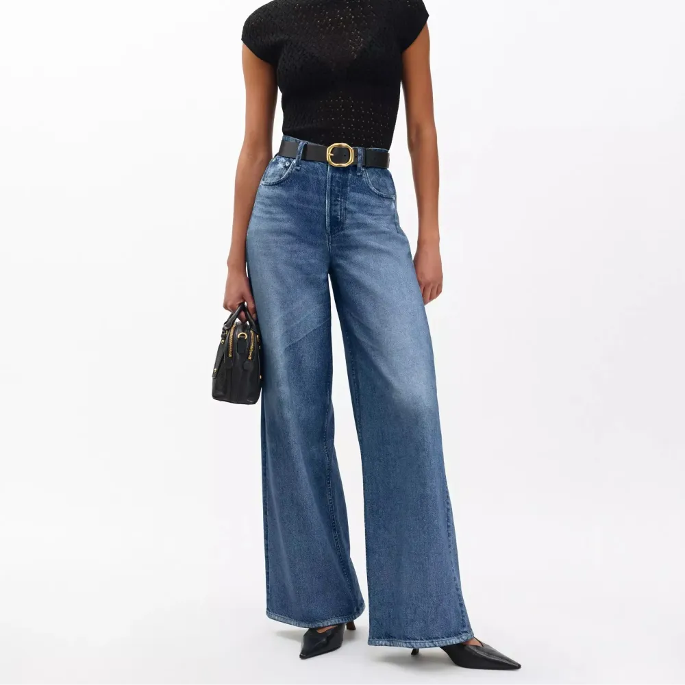 Wide-Leg Denim-Look High-Rise Women's Trousers
