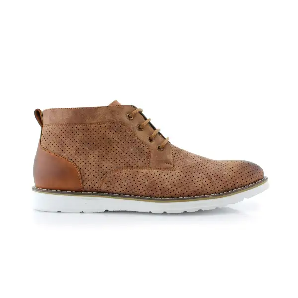 Faux-Leather Burnished Perforated Ankle Boots