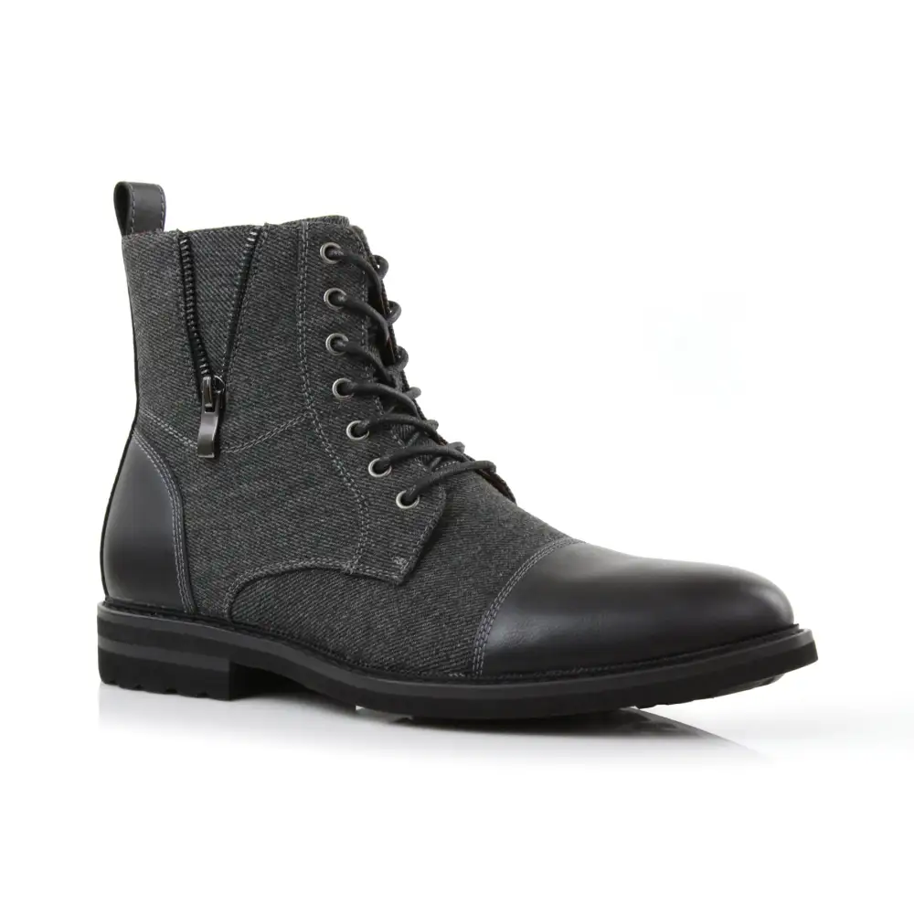 Faux-Leather Lace-Up Zip-Up Ankle Boots
