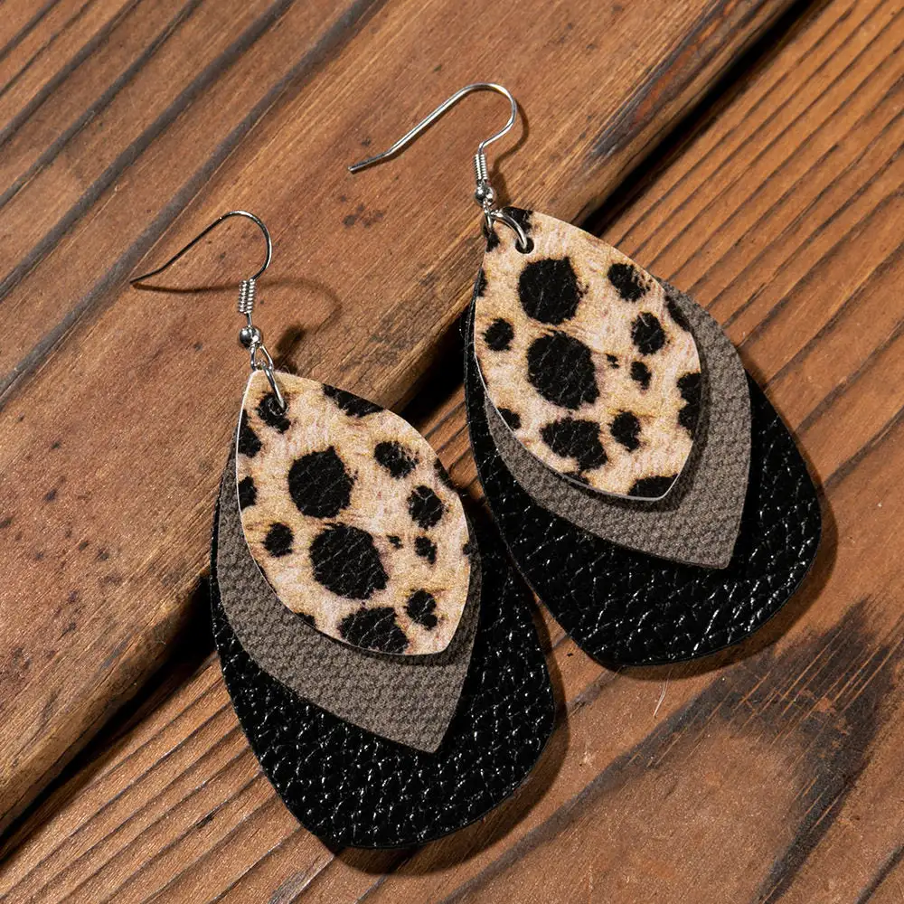 Layered Leopard Print Leather Earrings