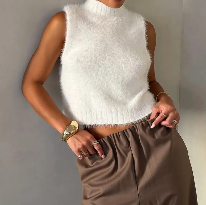 White Turtleneck Knit Vest